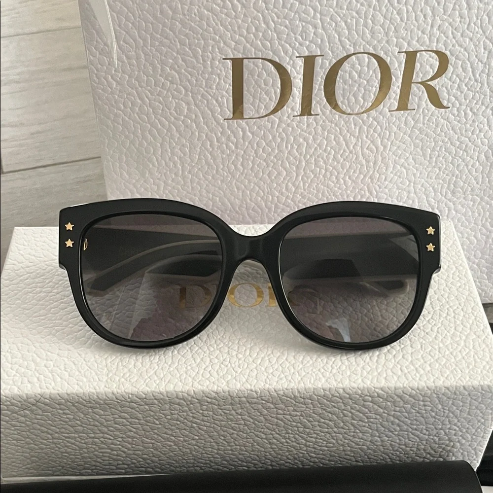 Dior Black Sunglasses with Gold Star Accents